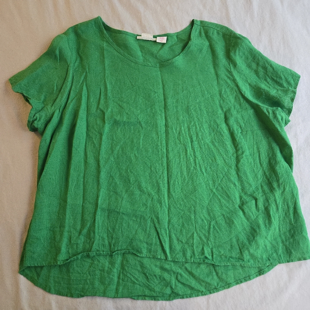Isaac Mizrahi Kelly Green Linen Round Neck Short Sleeve Tee